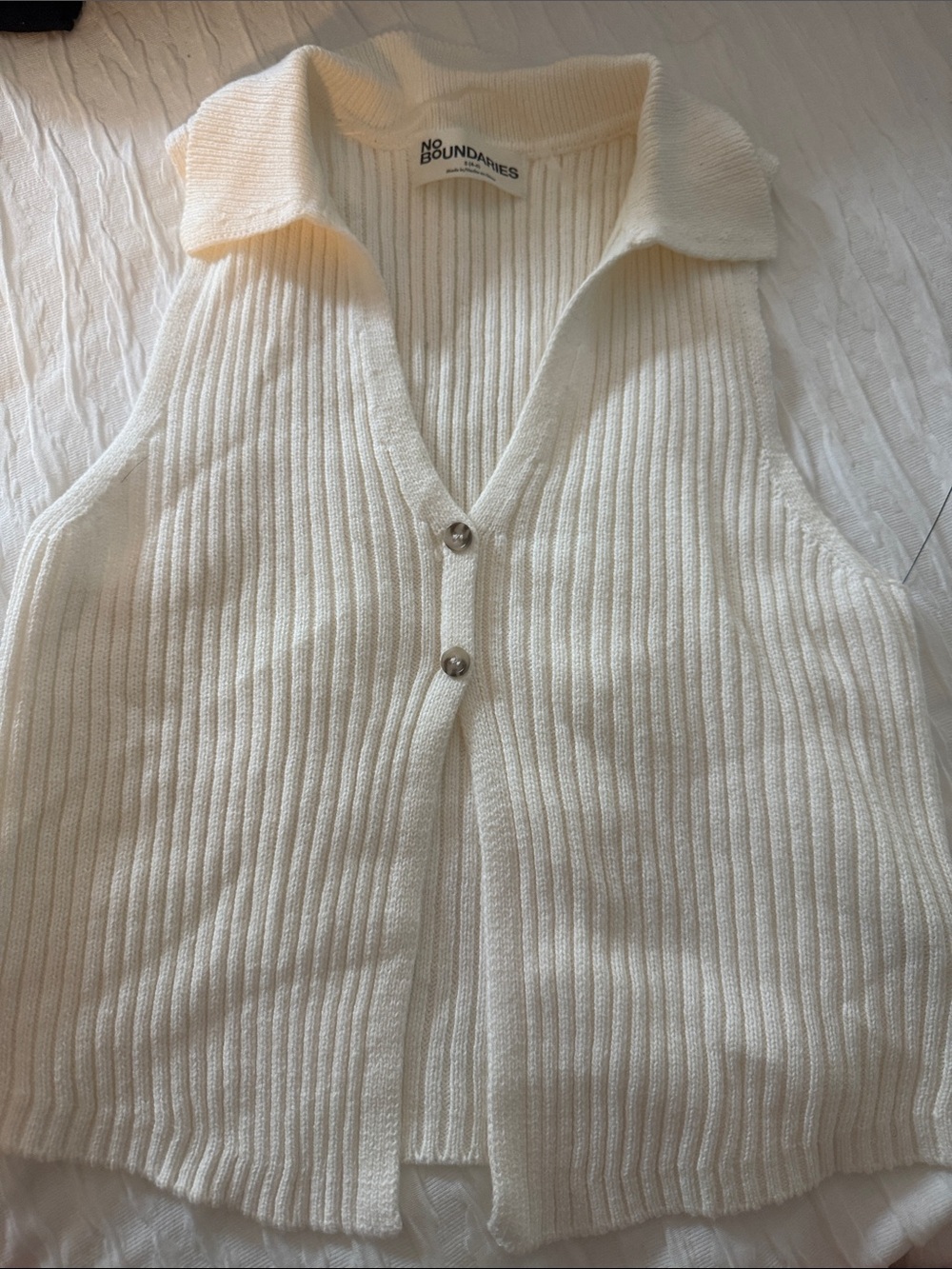 No Boundaries Cream/White Ribbed Collared Sleeveless Top